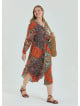 Shirt Collar Belt Detailed Coffee Patterned Casual Plus Size Dress 4614